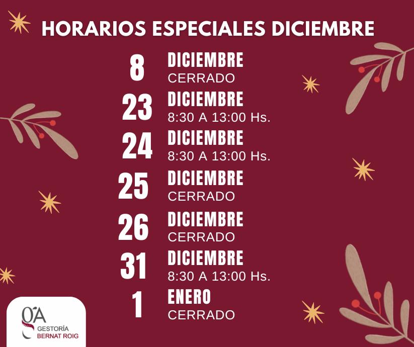 Horario especial diciembre 2025